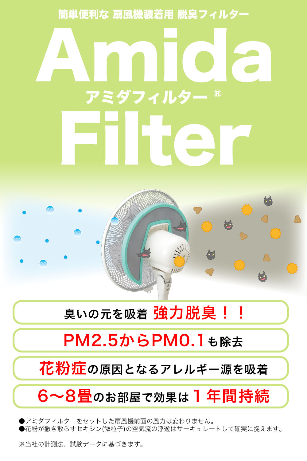簡単便利な扇風機装着用 脱臭フィルター：アミダフィルター